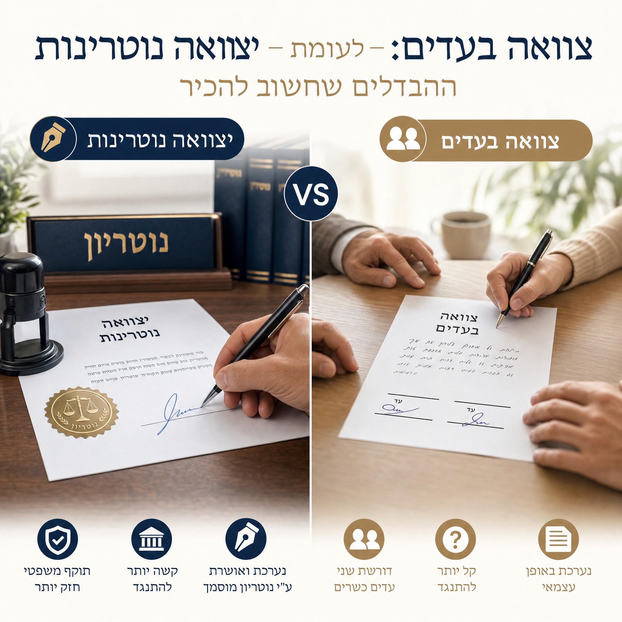 צוואה נוטריונית לעומת צוואה בעדים: ההבדלים שחשוב להכיר
