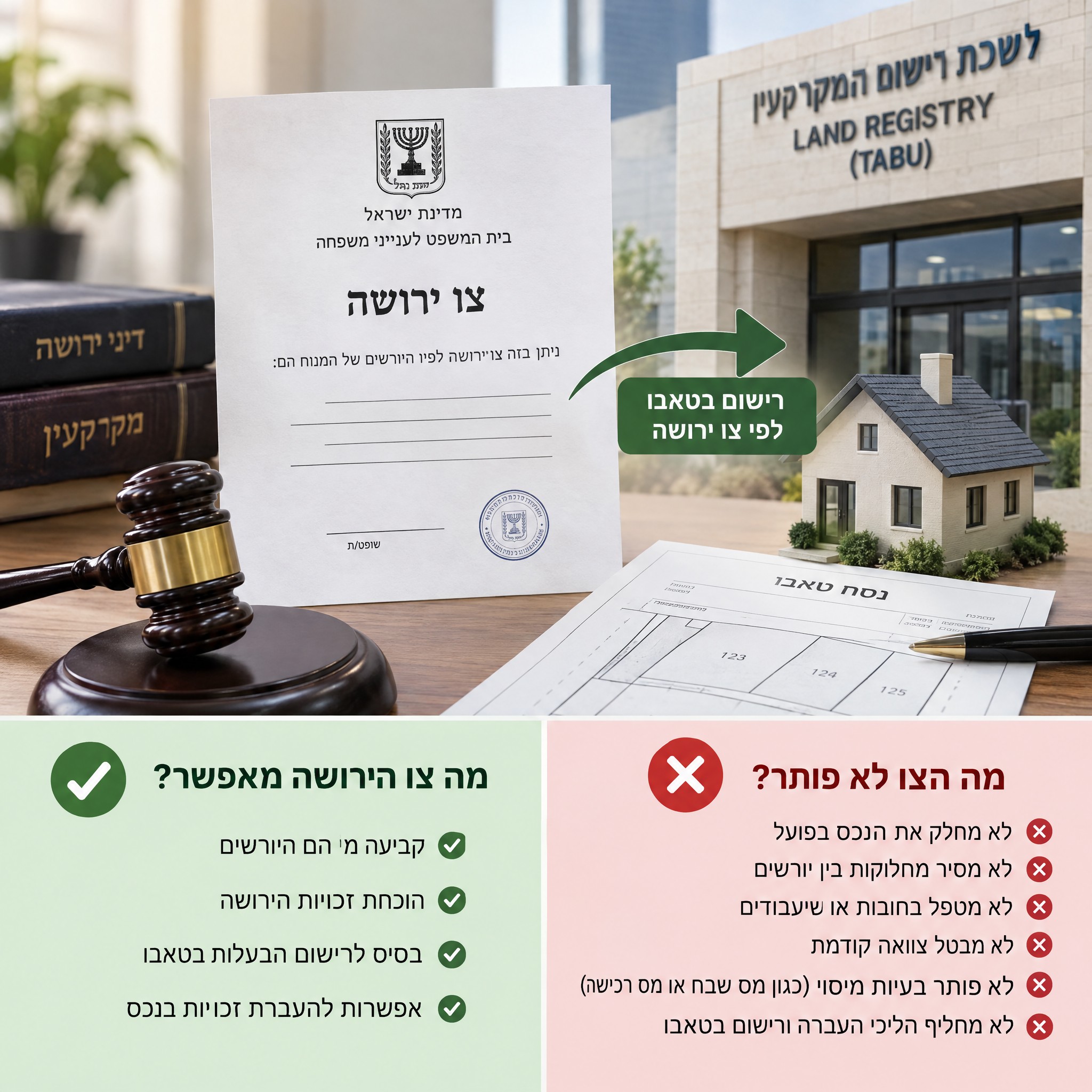 רישום בטאבו לפי צו ירושה, ומה הצו עצמו לא מסדר