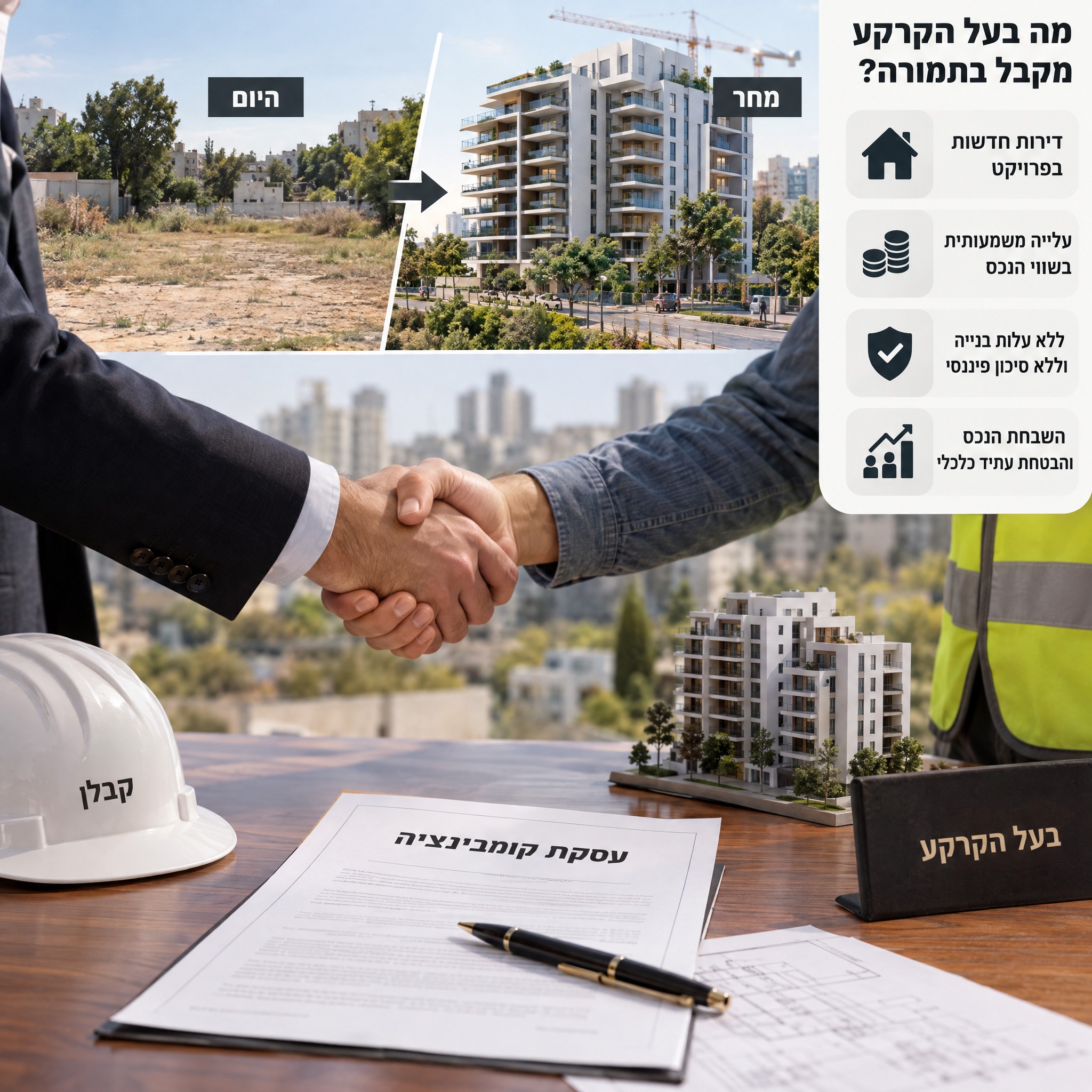 עסקת קומבינציה עם קבלן, ומה בעל הקרקע באמת מקבל בתמורה
